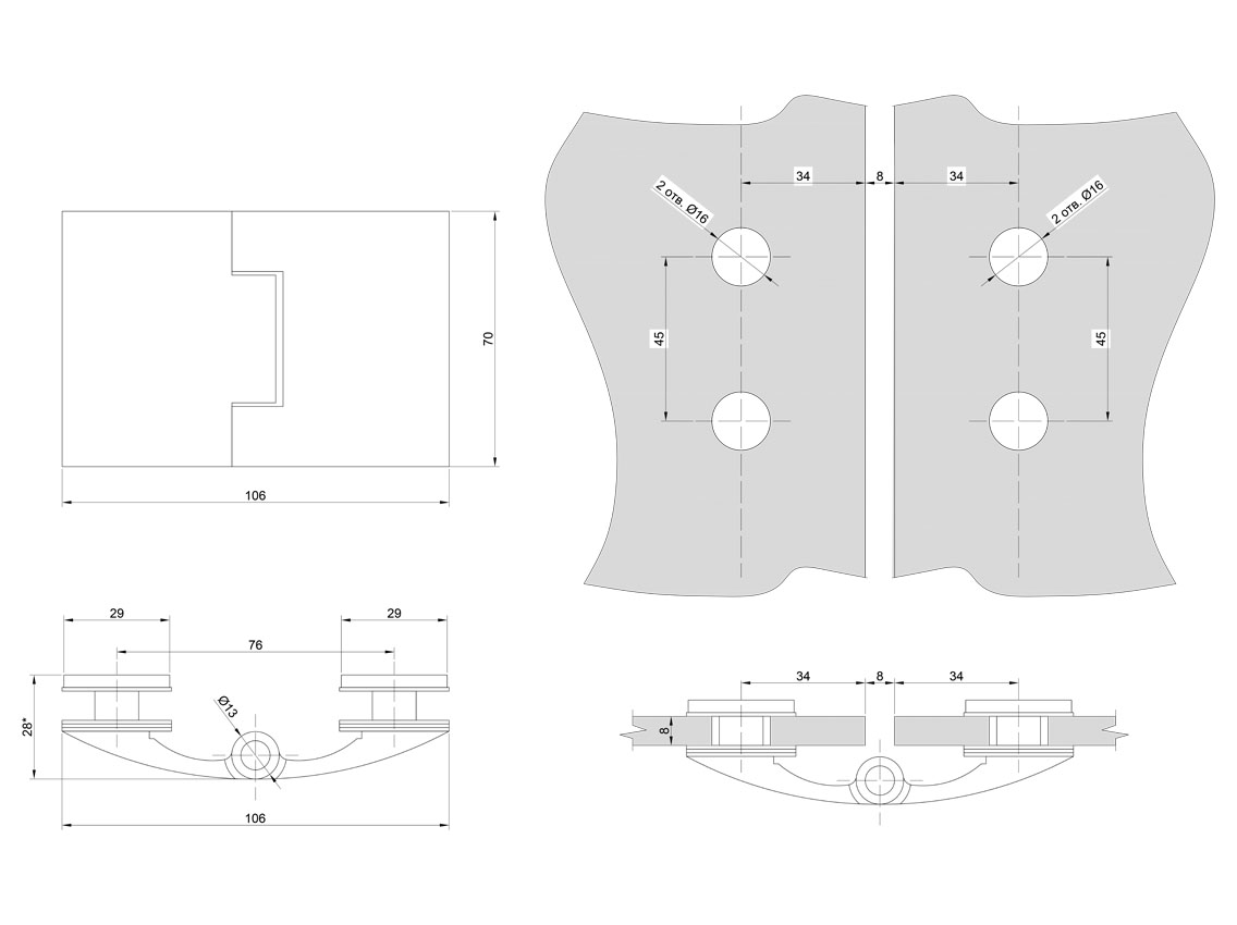 Петля 180* скло-скло GIFF Glass modern полірований хром